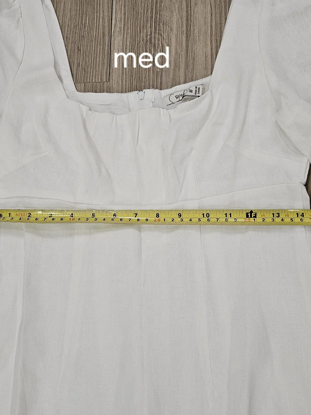NWT Speechless White Linen Blend Long Puff Sleeve Square Neck Mini Dress in S&M - Picture 14 of 15